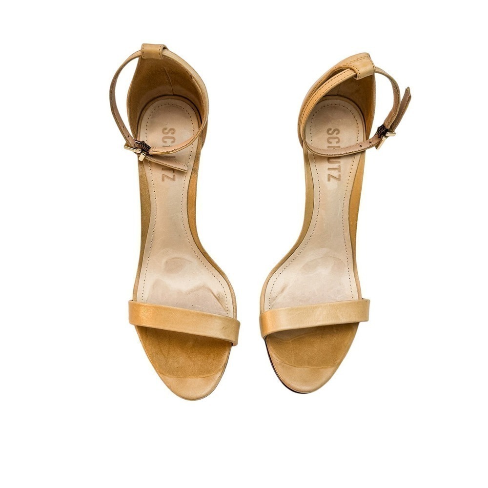 Schutz Modern Nude Ankle Strap Stiletto Heel Open Toe Sandal Size 7.5